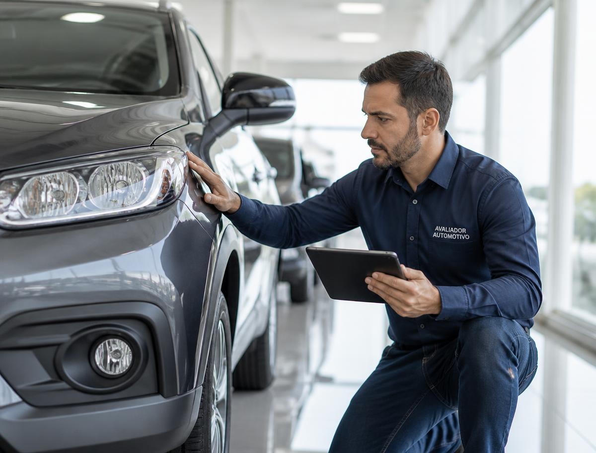 Avaliador da FAST inspecionando o motor de um veículo