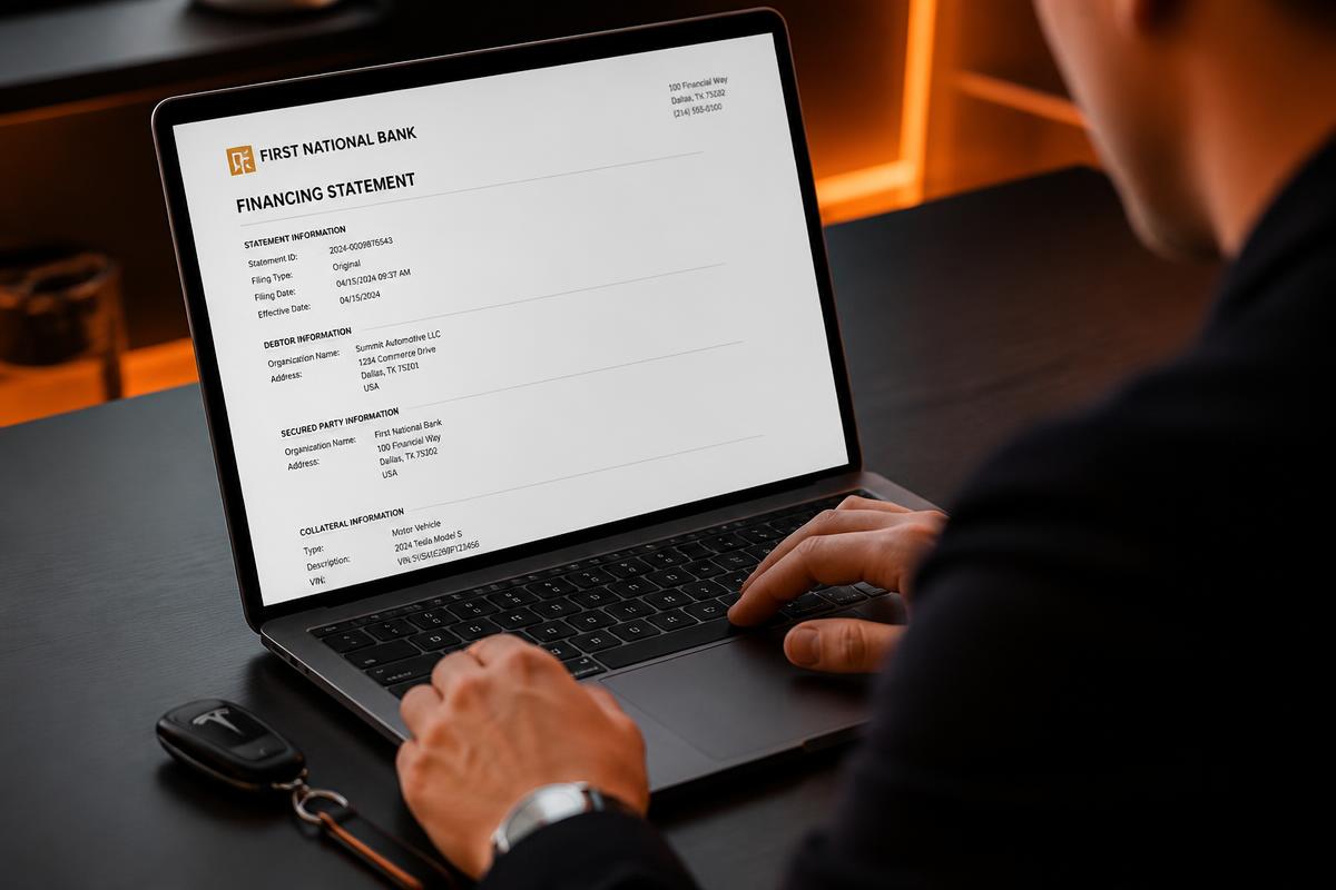 Pessoa analisando extrato de financiamento em um notebook